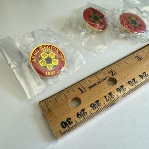 3 Vintage 1997 Ayso Region 159 Soccer Round Enamel‎ Pin Sealed Red Gold Accents